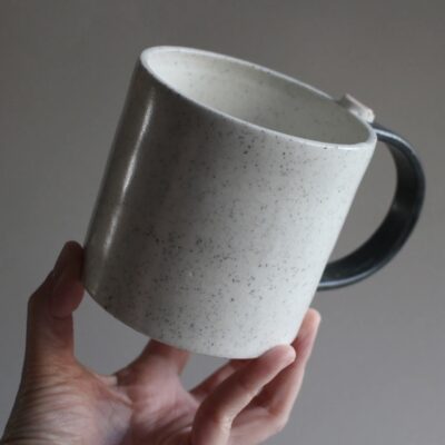 White Mug with Contrast Black Handle by Jenni Oh